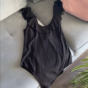 Black Ruffle Free People Bodysuit (Size M)